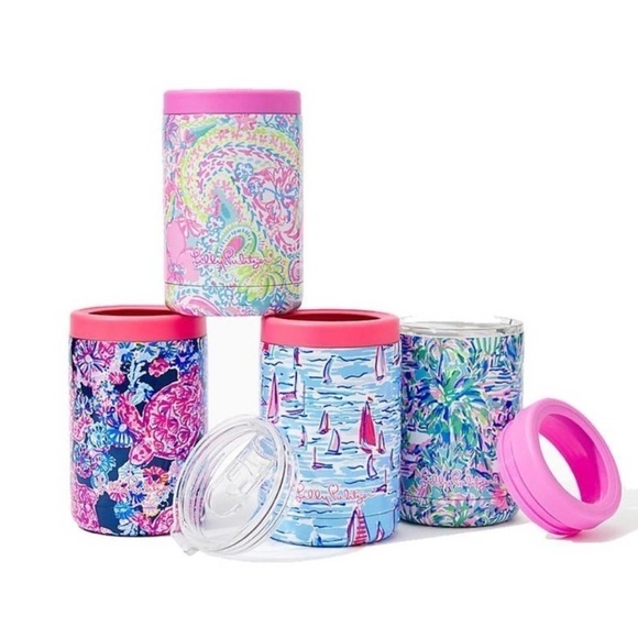 NWT Lilly Pulitzer Insulated Can Tumbler 11.8 oz High Tide Navy Turtle Amazement - Picture 2 of 15